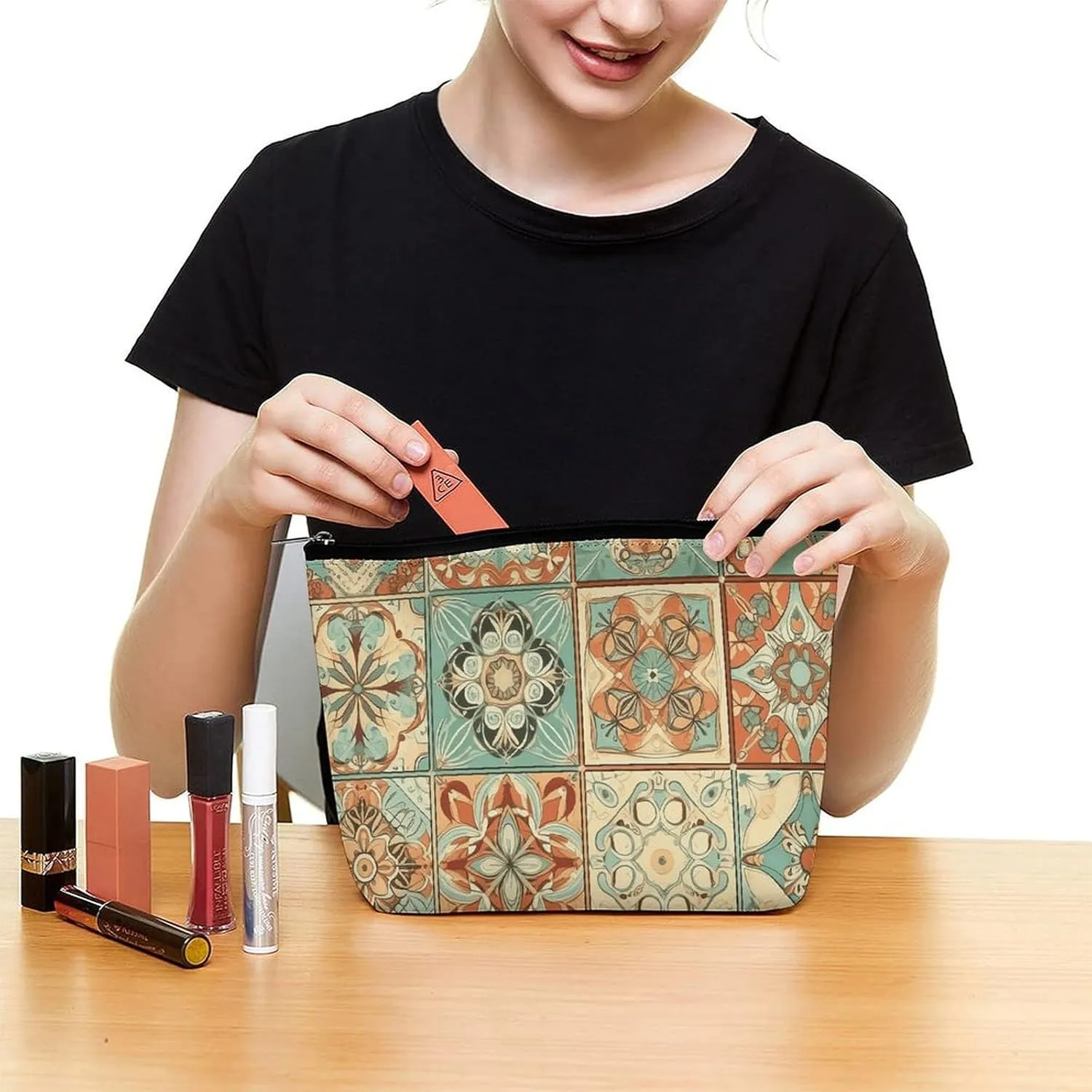 Cosmetic Bag Travel Makeup Bag Waterproof Toiletry Bag Orange Style Pattern Makeup Organizer Case Portable Toiletry Pouch Large Capacity Zipper Pouch for Women Men