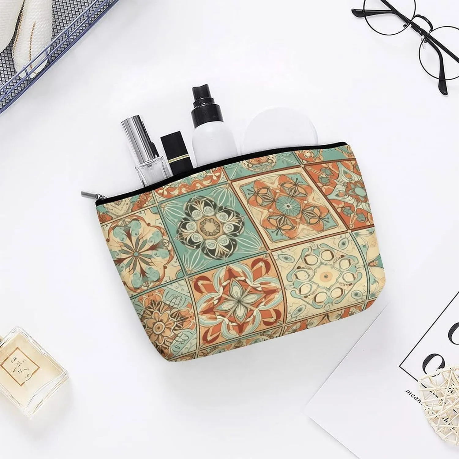 Cosmetic Bag Travel Makeup Bag Waterproof Toiletry Bag Orange Style Pattern Makeup Organizer Case Portable Toiletry Pouch Large Capacity Zipper Pouch for Women Men