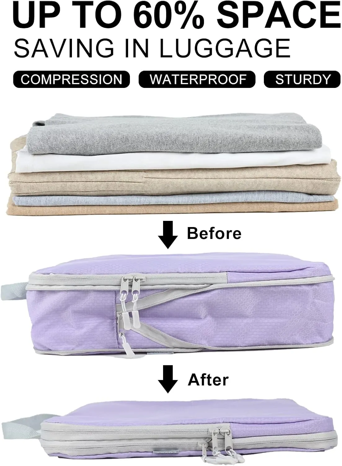 COVAX 4 Set Compression Packing Cubes, Travel Luggage Organizers and Storage Packing Cubes (Purple)