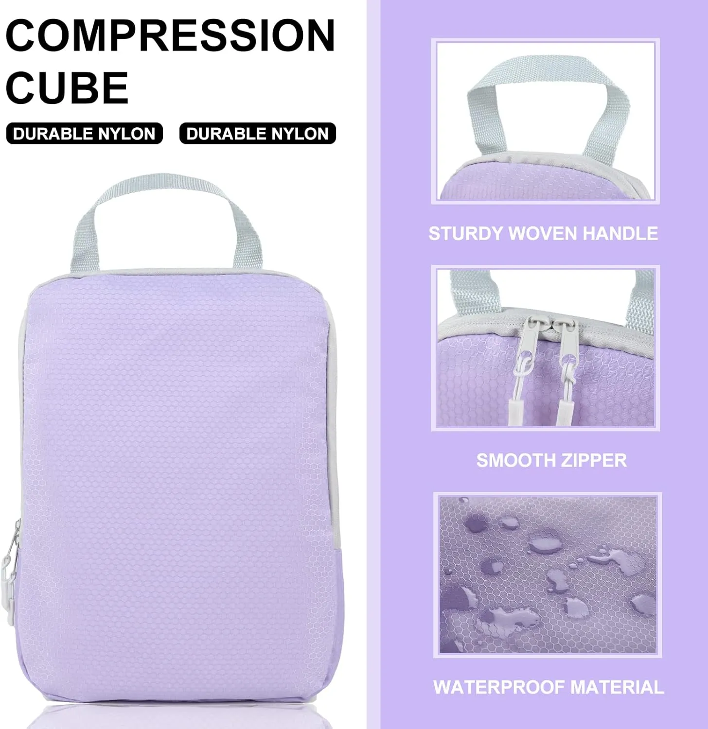 COVAX 4 Set Compression Packing Cubes, Travel Luggage Organizers and Storage Packing Cubes (Purple)