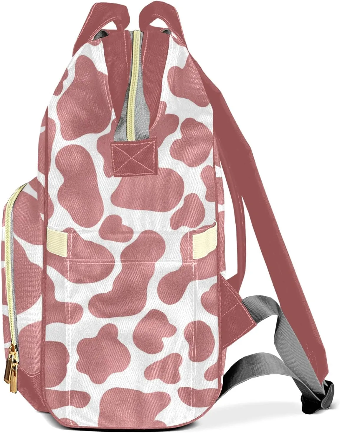 Cow Pattern Pink Personalized Diaper Bags Waterproof Backpack Shoulder Daypack for Mother's Day Gifts