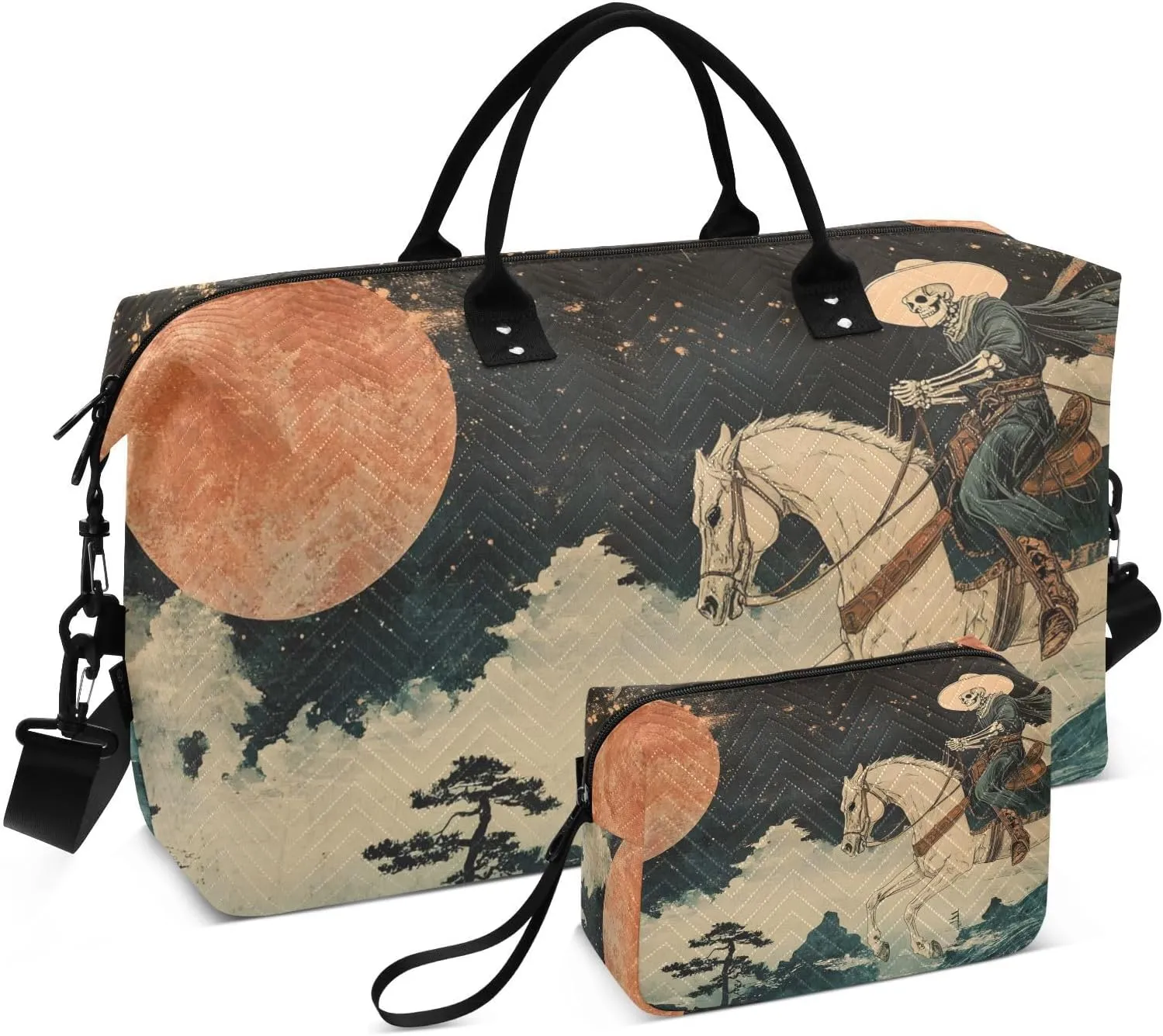Cowboy Skeleton Moon Duffel Bag for Travel Gym Sport, Weekender Travel Bags Carry on Overnight Bag