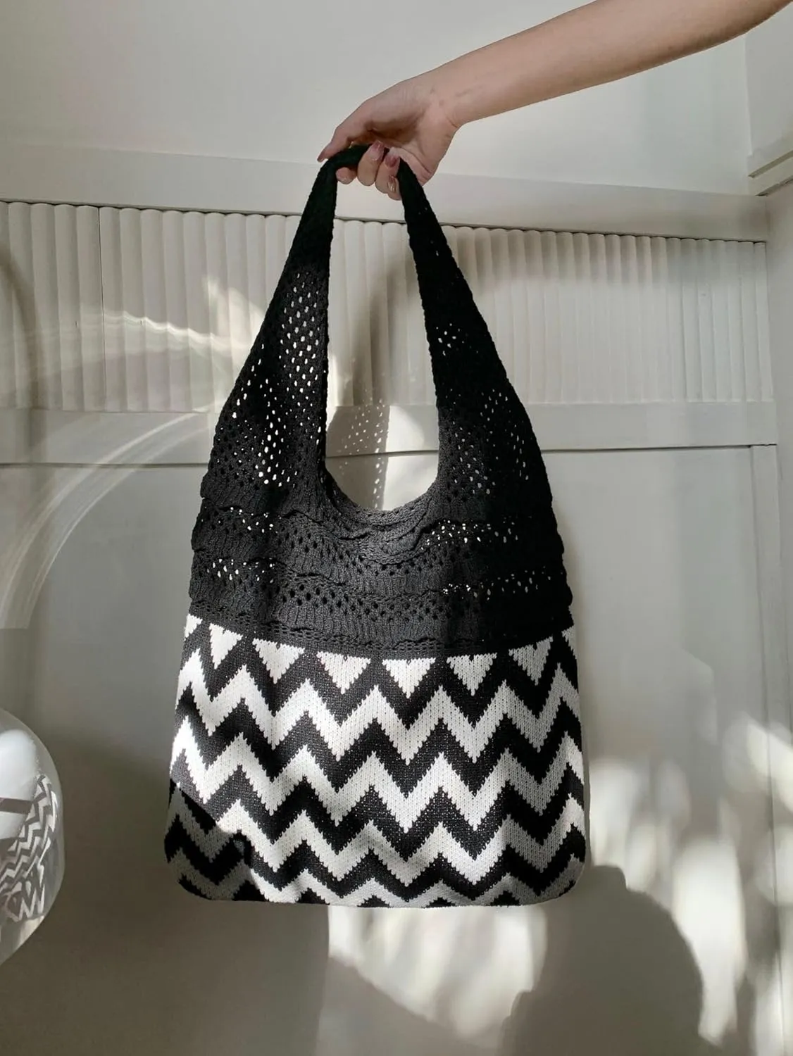 Crochet Tote Bag Women's Summer Aesthetic Mesh Beach Bags Knitting Handbags Cute