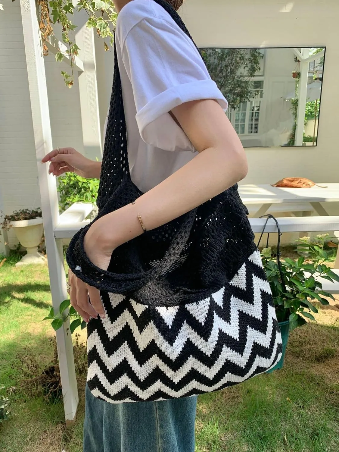 Crochet Tote Bag Women's Summer Aesthetic Mesh Beach Bags Knitting Handbags Cute