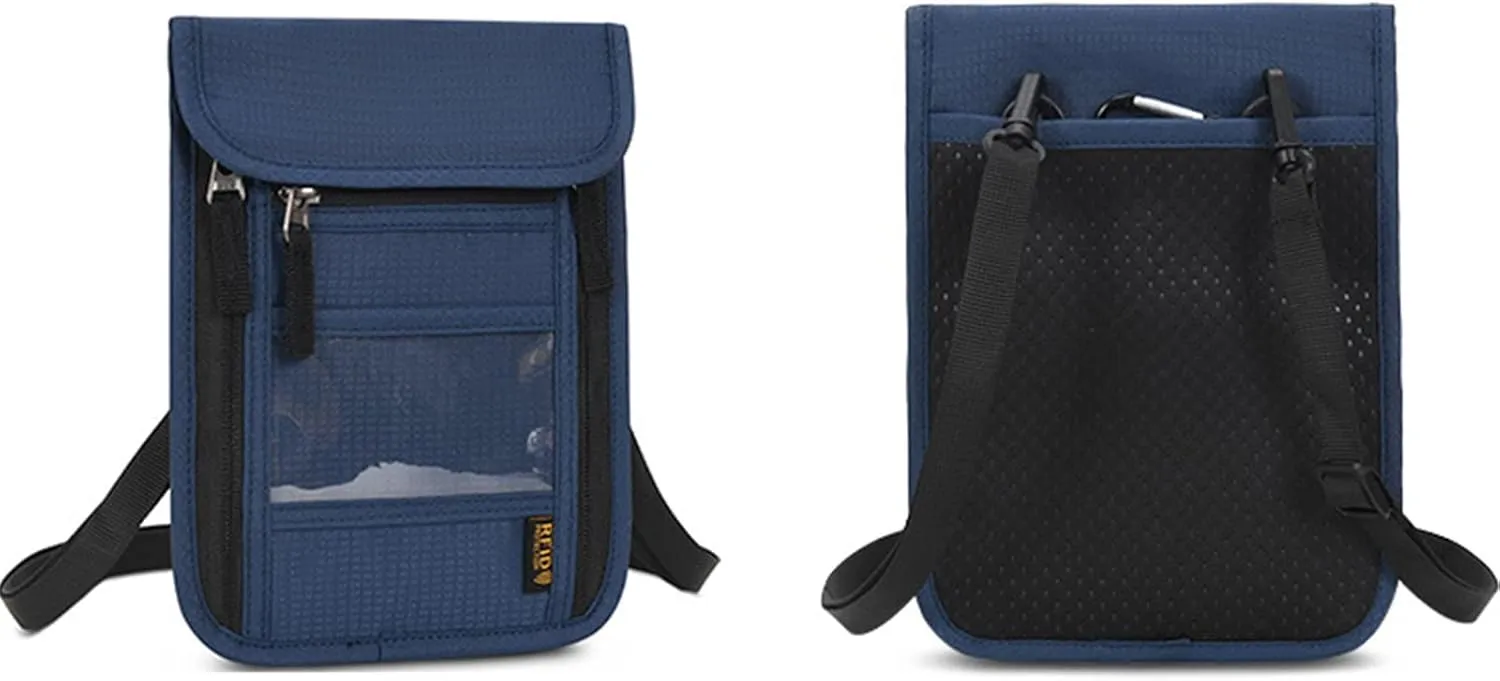 Croogo Travel Neck Pouch RFID Passport Holder with Adjustable Neck Strap Waterproof Neck Wallet for Men Women,Navy Blue-HZB01