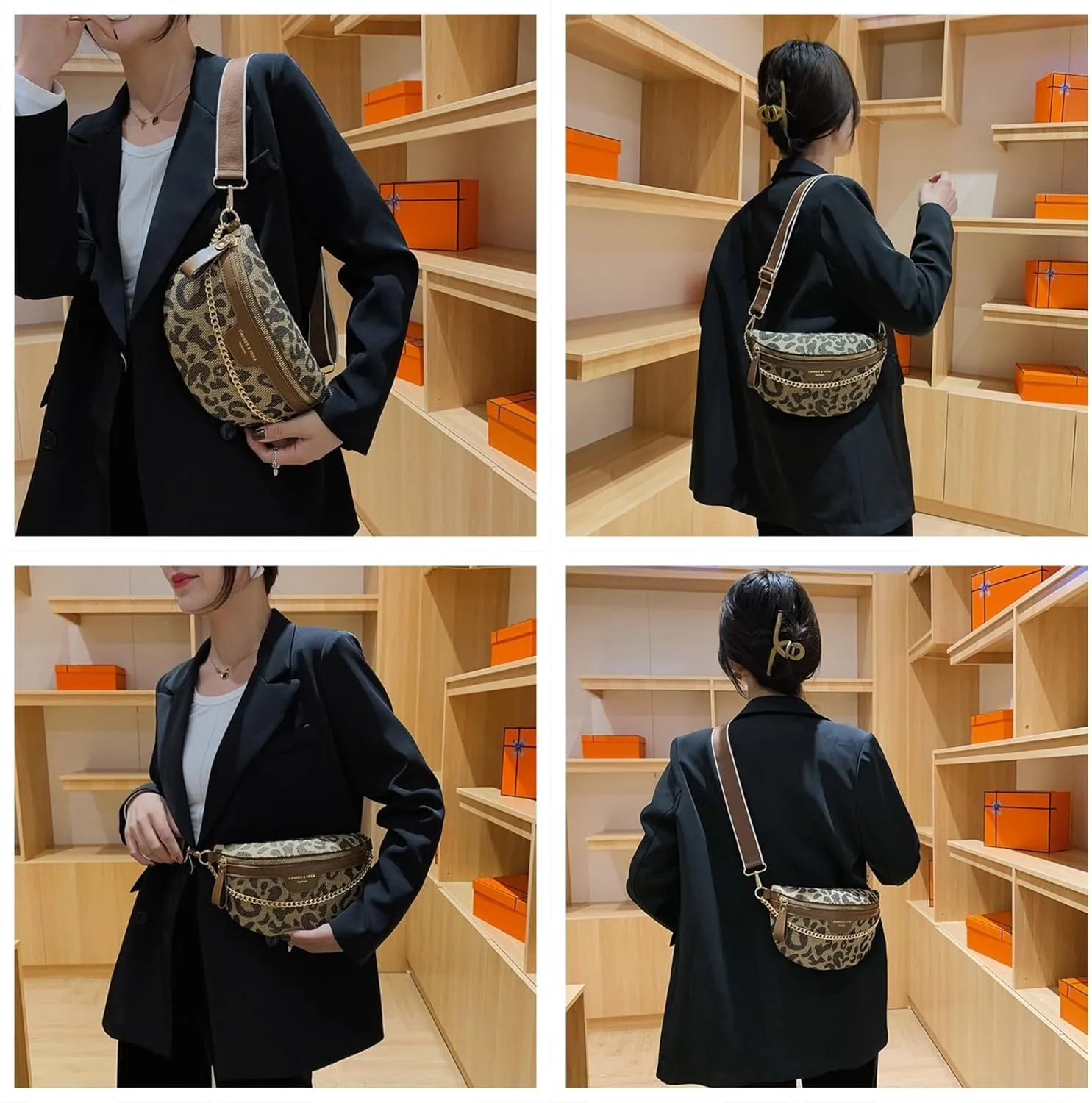 Crossbody Bags for Women Trendy All-match Sling Chest Bag Fashion Leopard Pattern Fanny Pack Zipper Casual Versatile (Leopard Brown)