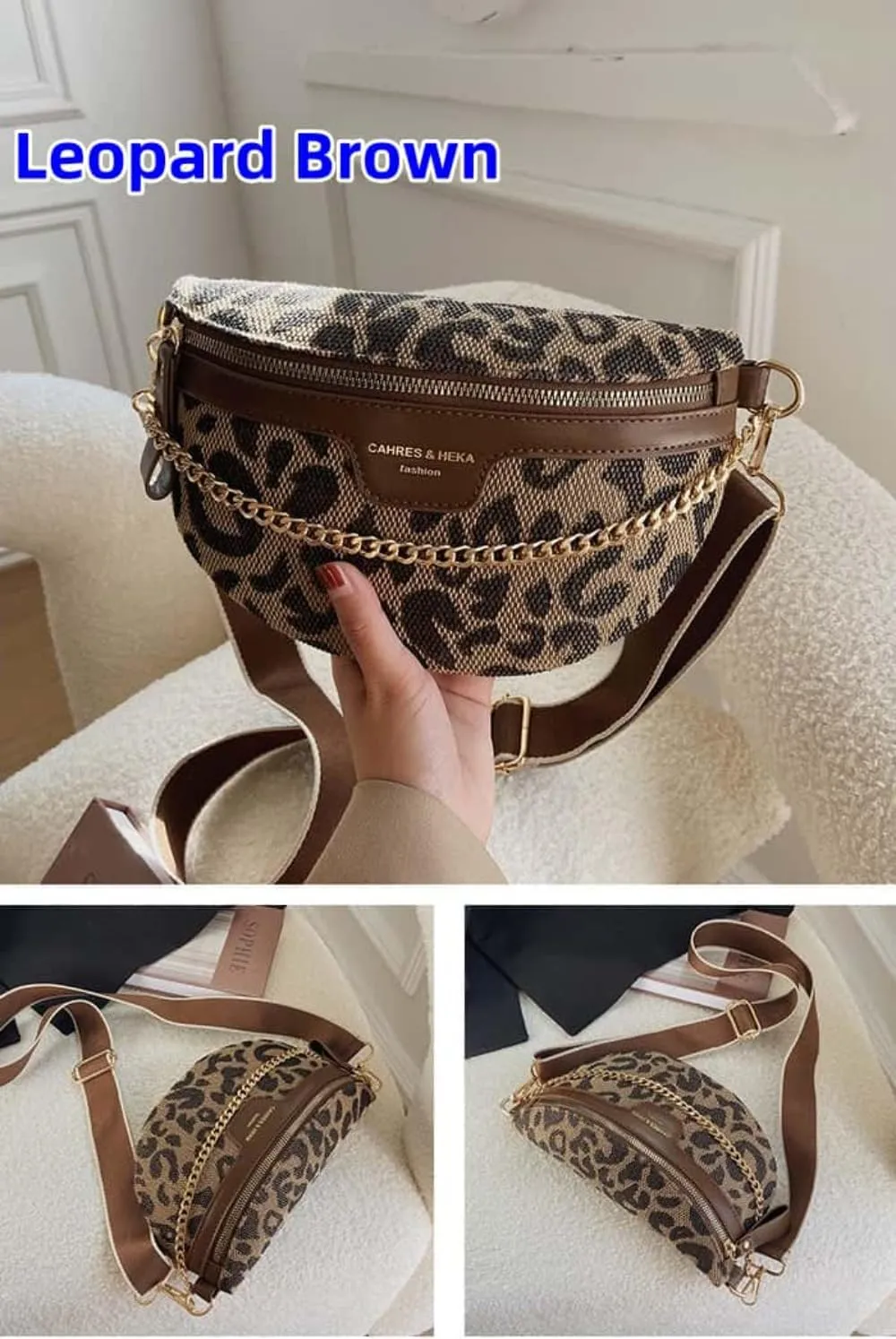 Crossbody Bags for Women Trendy All-match Sling Chest Bag Fashion Leopard Pattern Fanny Pack Zipper Casual Versatile (Leopard Brown)