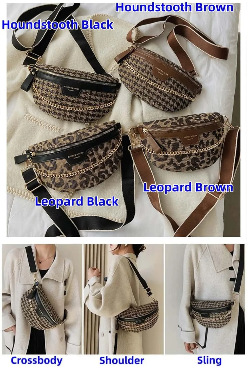 Crossbody Bags for Women Trendy All-match Sling Chest Bag Fashion Leopard Pattern Fanny Pack Zipper Casual Versatile (Leopard Brown)