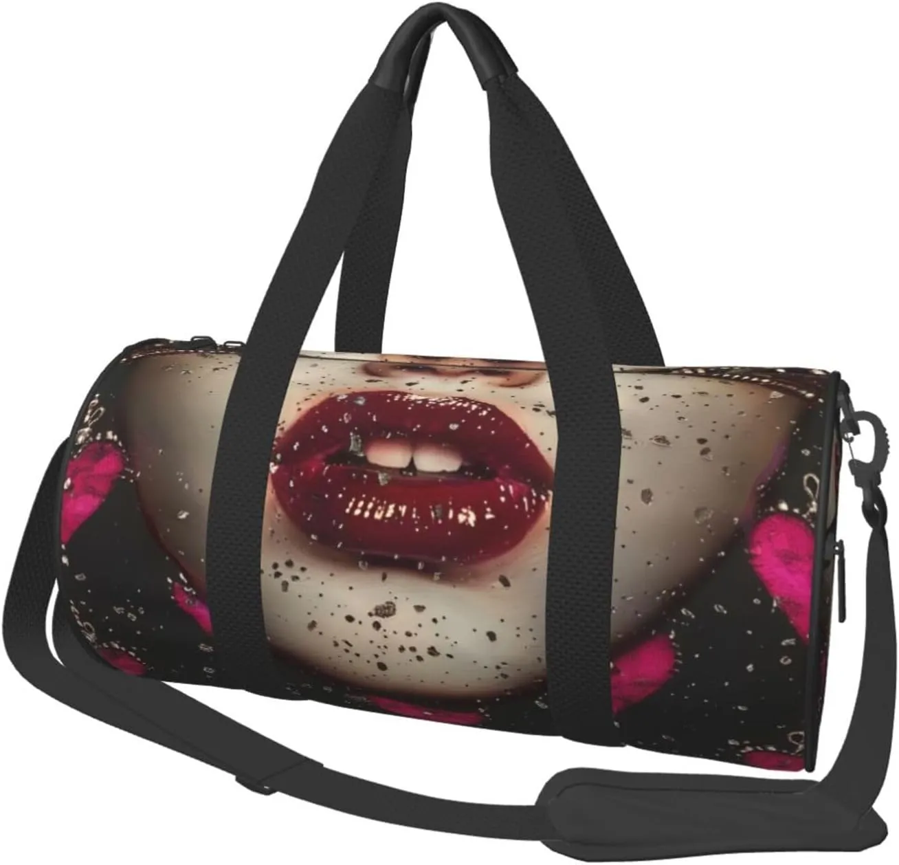 Crown and Lips Printed Sports Gym Bag for Men Women Foldable Duffel Bag Carry On Weekender Bag for Travel Sports