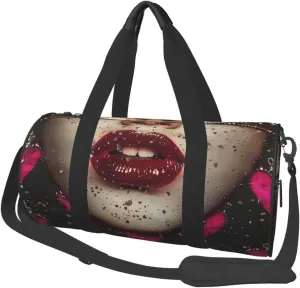 Crown and Lips Printed Sports Gym Bag for Men Women Foldable Duffel Bag Carry On Weekender Bag for Travel Sports