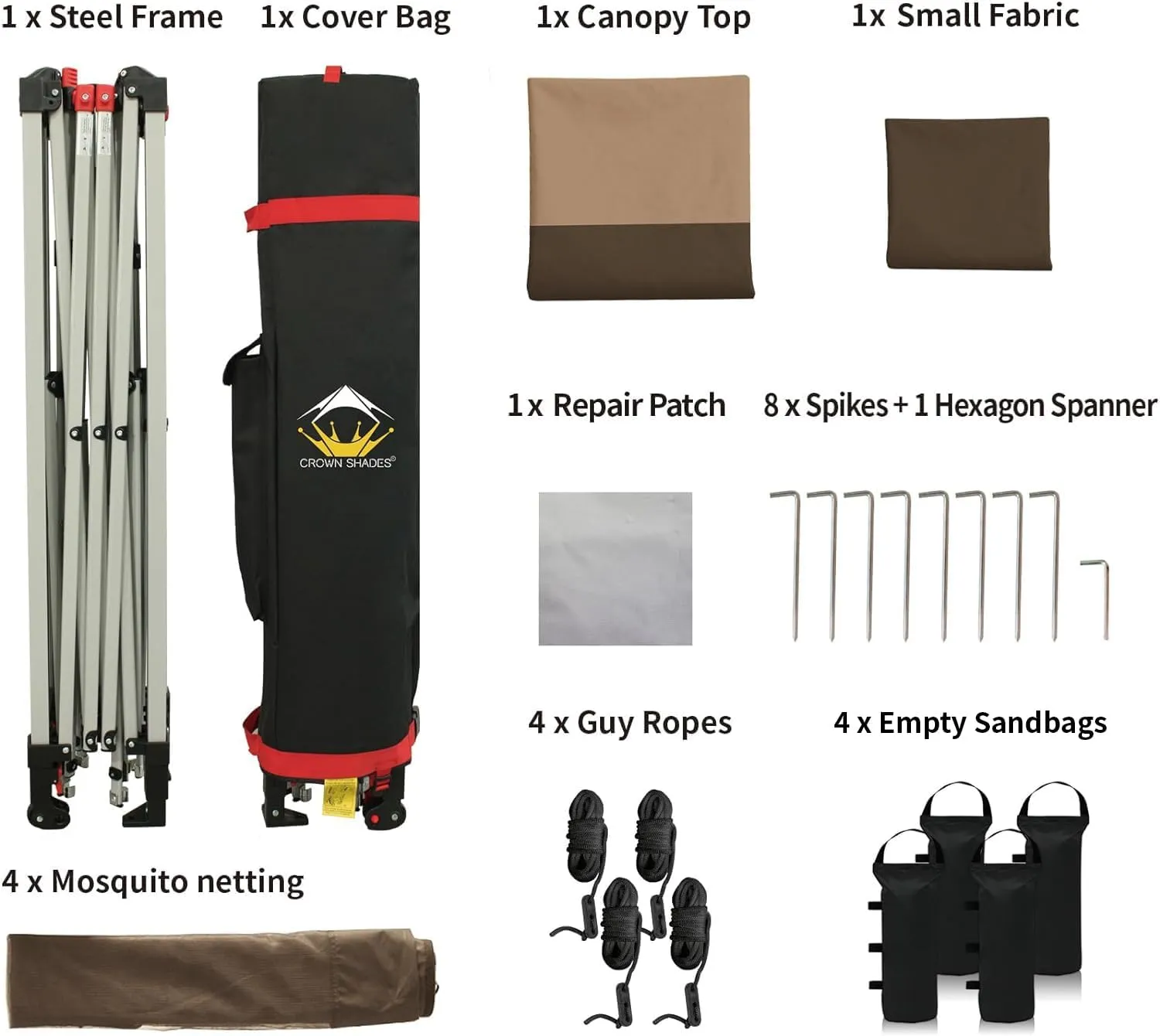 CROWN SHADES 13x13 Pop Up Gazebo, Canopy Tent, Gazebos on Clearance - Outdoor Gazebo for Backyard & Patio Furniture - Carpa Pop Up Tent with Wheeled STO-N-Go Cover Bag (Beige & Coffee)