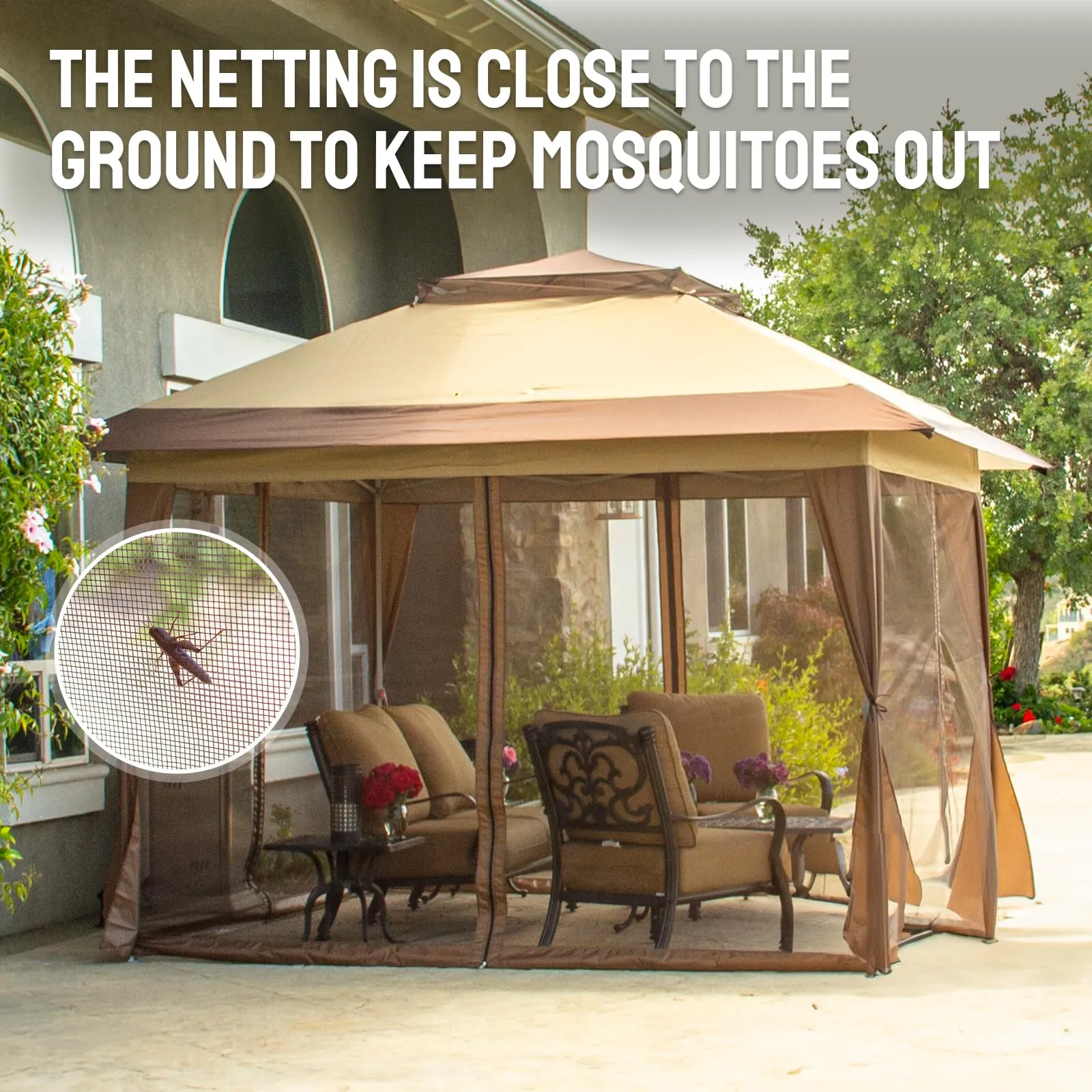 CROWN SHADES 13x13 Pop Up Gazebo, Canopy Tent, Gazebos on Clearance - Outdoor Gazebo for Backyard & Patio Furniture - Carpa Pop Up Tent with Wheeled STO-N-Go Cover Bag (Beige & Coffee)