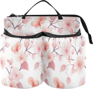 Cup Holder for Luggage Folding Fresh Style Cherry Blossom Flower Pink Travel Accessories Cup Holder Hold Two Coffee Mugs for Travelers Flight Attendants