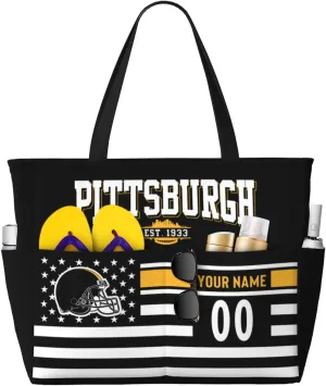Custom Beach Bag Custom Football Style Large Beach Tote Bag Personalized Add Your Name and Number Shoulder Bag
