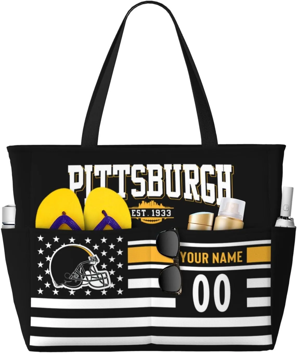 Custom Beach Bag Custom Football Style Large Beach Tote Bag Personalized Add Your Name and Number Shoulder Bag