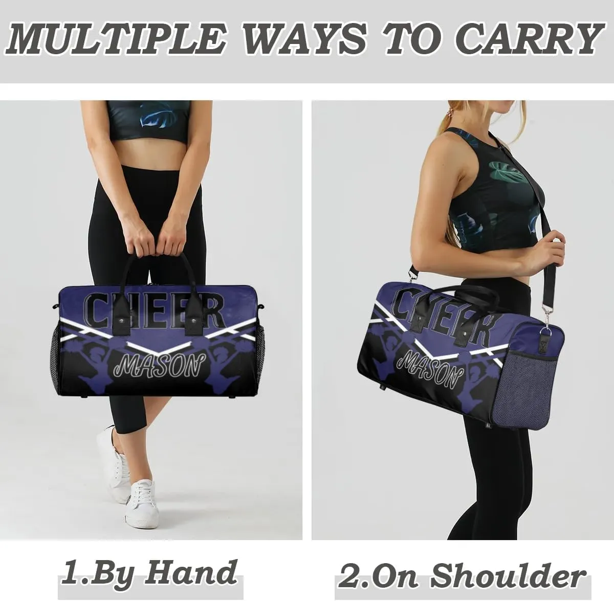 Custom Cheer Bags for Cheerleaders, Personalized Name Sport Gym Duffel Bags, Custom Travel Overnight Weekender Bag Personalized Cheerleading Gifts, Dark Navy