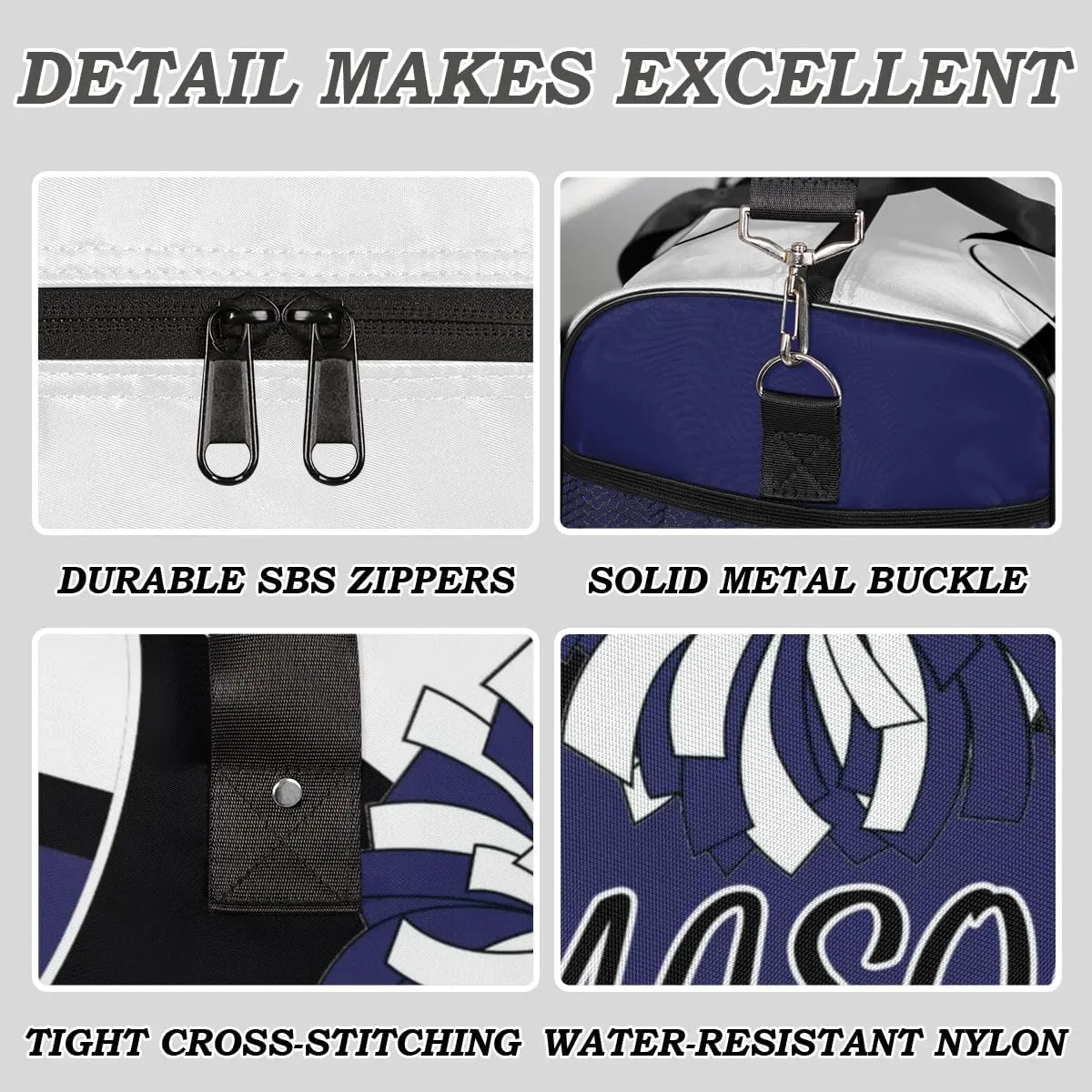 Custom Cheer Bags Sport Bag for Cheerleaders, Dark Navy Personalized Gym Duffel Bags Personalized Gifts for Cheerleading Custom Travel Overnight Weekender Bag