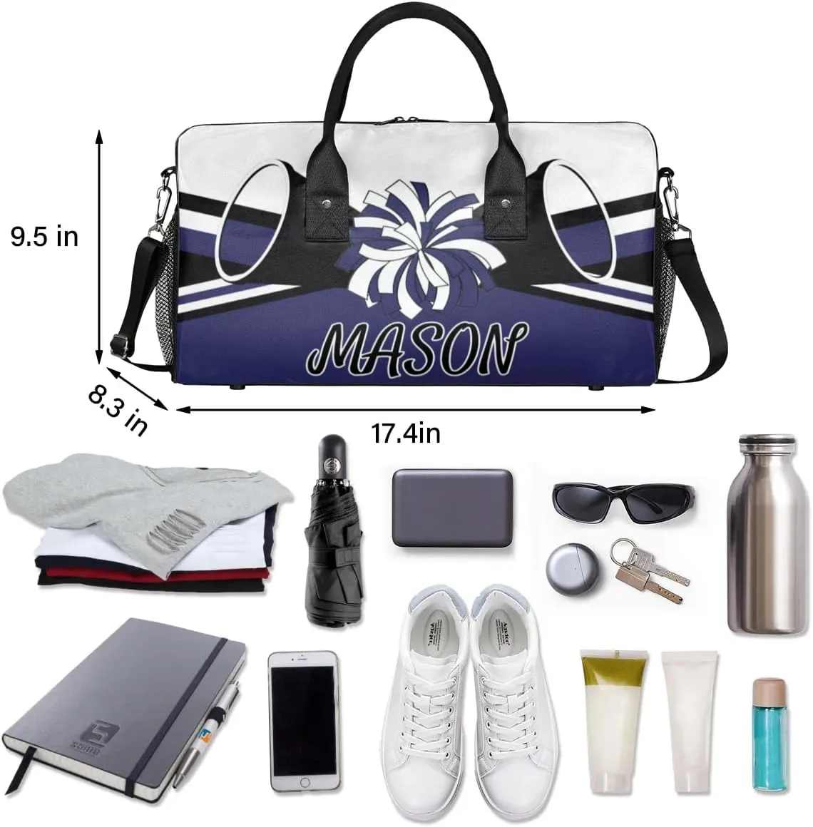 Custom Cheer Bags Sport Bag for Cheerleaders, Dark Navy Personalized Gym Duffel Bags Personalized Gifts for Cheerleading Custom Travel Overnight Weekender Bag