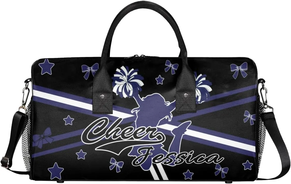 Custom Cheer Name Sport Duffel Bag Gym Bag Personalized Cheer Bags for Cheerleaders, Travel Overnight Weekender Bags, Dark Navy