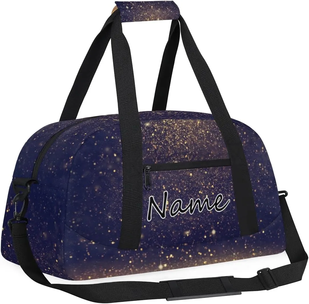 Custom Gym Bag for Women Men, Personalized Duffel Bag with Name, Small Sports Gym Bag Travel Duffle Bag Weekender Carry On Overnight Bags Navy Blue Gold Glitter