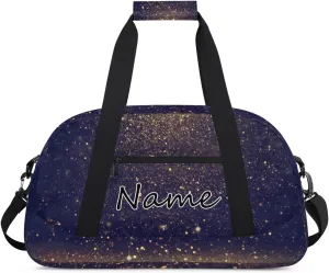 Custom Gym Bag for Women Men, Personalized Duffel Bag with Name, Small Sports Gym Bag Travel Duffle Bag Weekender Carry On Overnight Bags Navy Blue Gold Glitter