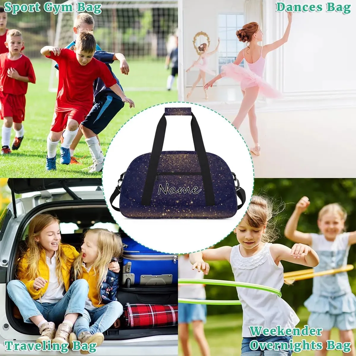 Custom Gym Bag for Women Men, Personalized Duffel Bag with Name, Small Sports Gym Bag Travel Duffle Bag Weekender Carry On Overnight Bags Navy Blue Gold Glitter