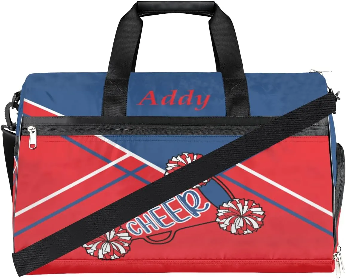 Custom Name Cheerleaders Duffel Bag for Girl Women, Personalized Sport Gym Bag with Shoes Compartment Dance Bag Yoga Overnight Weekender Bag Navy Blue Red Cheer