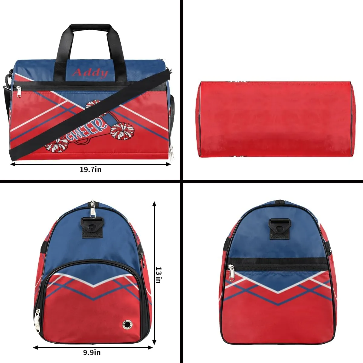 Custom Name Cheerleaders Duffel Bag for Girl Women, Personalized Sport Gym Bag with Shoes Compartment Dance Bag Yoga Overnight Weekender Bag Navy Blue Red Cheer
