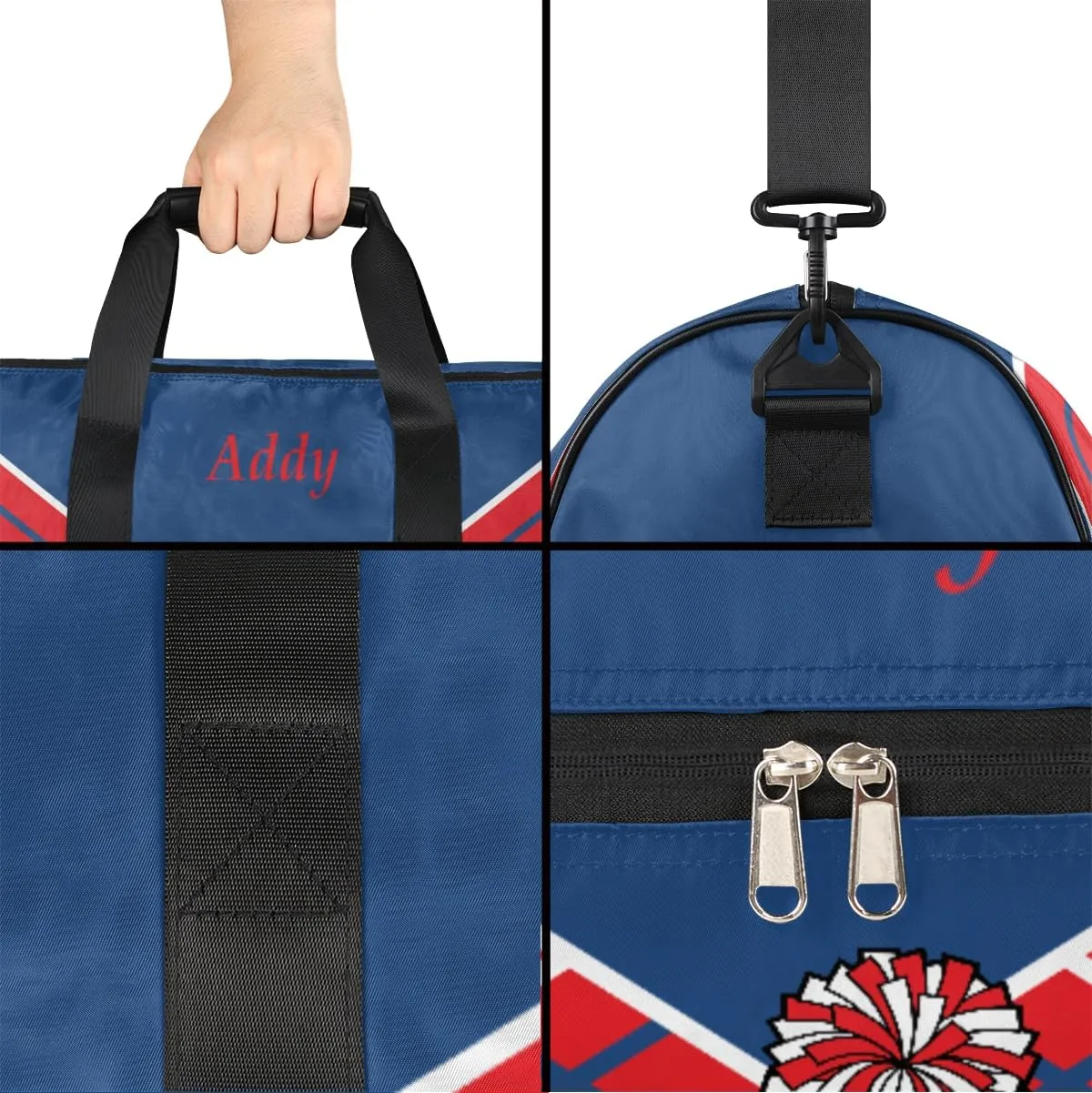 Custom Name Cheerleaders Duffel Bag for Girl Women, Personalized Sport Gym Bag with Shoes Compartment Dance Bag Yoga Overnight Weekender Bag Navy Blue Red Cheer
