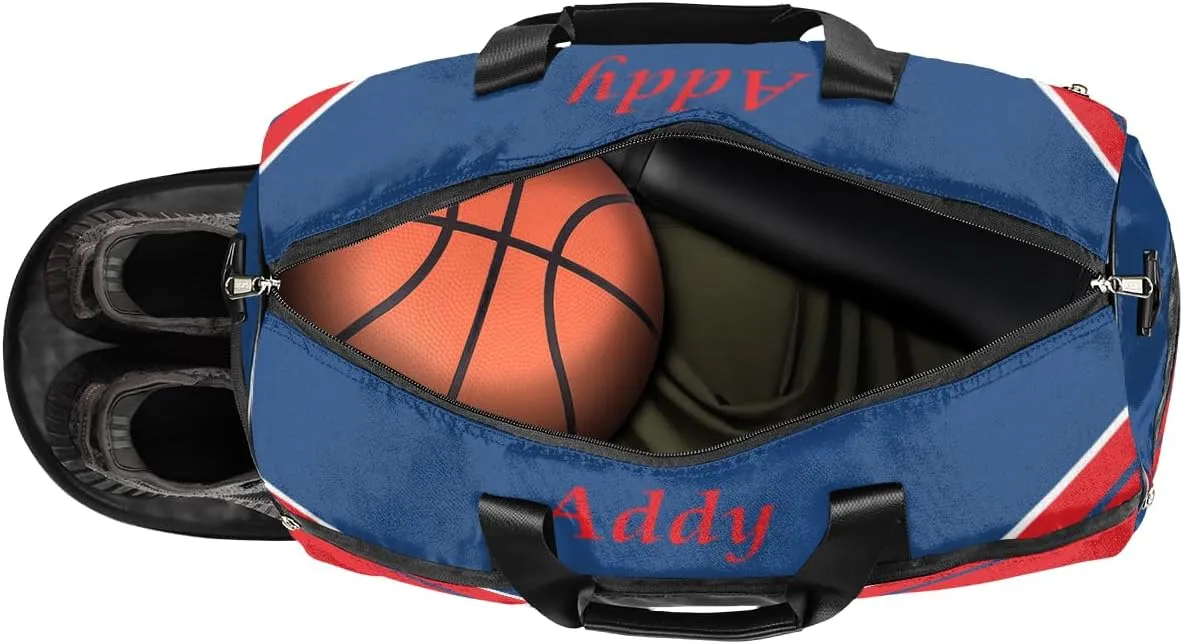 Custom Name Cheerleaders Duffel Bag for Girl Women, Personalized Sport Gym Bag with Shoes Compartment Dance Bag Yoga Overnight Weekender Bag Navy Blue Red Cheer