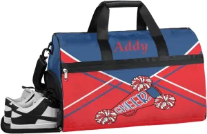 Custom Name Cheerleaders Duffel Bag for Girl Women, Personalized Sport Gym Bag with Shoes Compartment Dance Bag Yoga Overnight Weekender Bag Navy Blue Red Cheer
