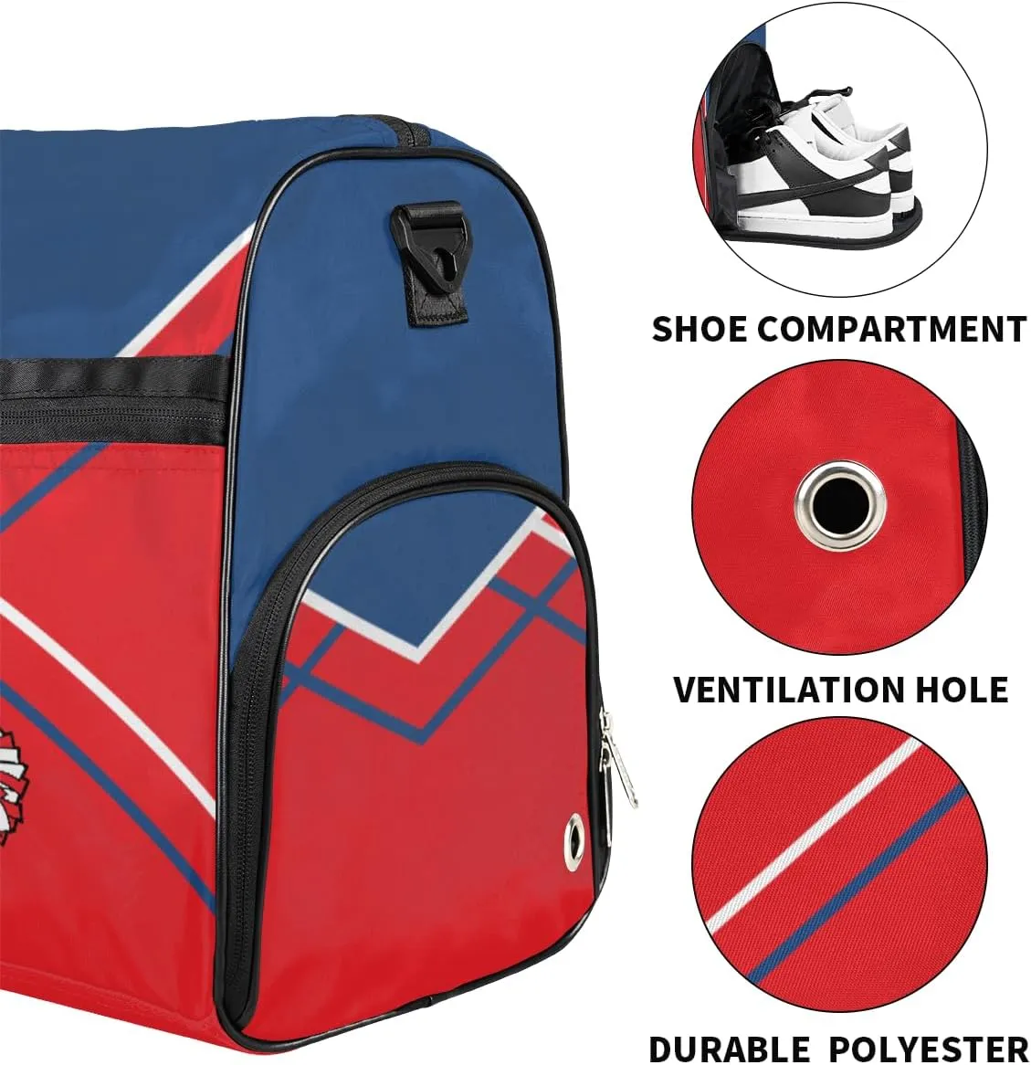 Custom Name Cheerleaders Duffel Bag for Girl Women, Personalized Sport Gym Bag with Shoes Compartment Dance Bag Yoga Overnight Weekender Bag Navy Blue Red Cheer