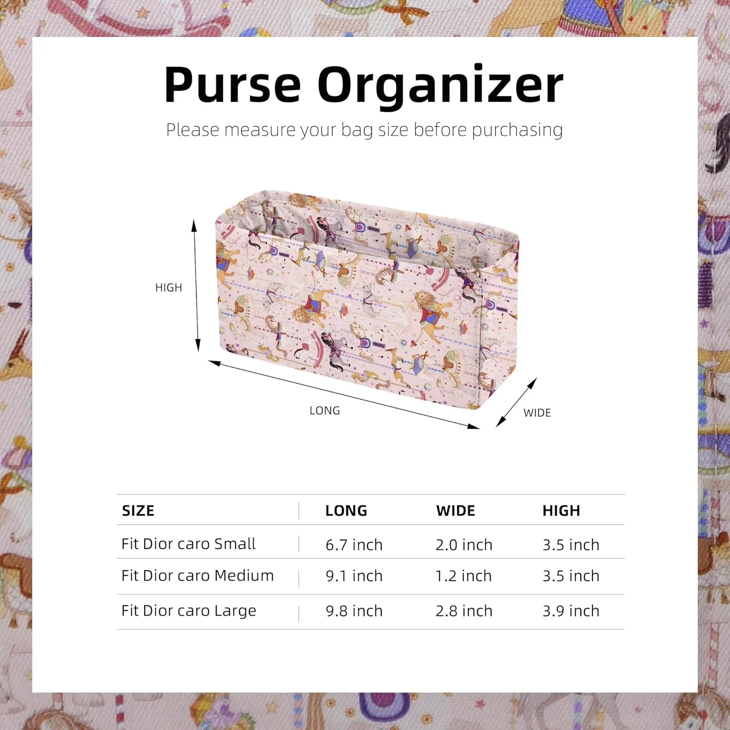 custom Purse organizer or pillow insert for Dior Caro Bag Small/Medium/Large,offering 42 pattern to choose