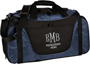 Custom Sport Duffel Bags for Men, Women, Medium Two-Tone, Navy - Your Monogram - Personalized Weekender Bag for Gym, Overnight, Travel