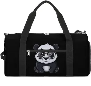 Cute Bear Panda Nerd With Glasses Gym Bag for Men Women Lightweight Duffel Bag Sports Workout Bag for Travel Yoga