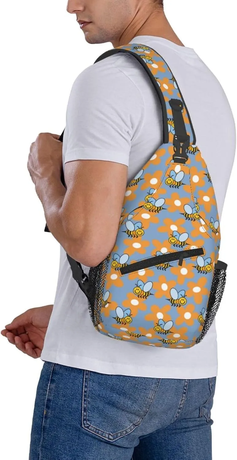 Cute bee flower Chest Bags Crossbody Sling Bag Shoulder Bag Travel Hiking Daypack For Men Women