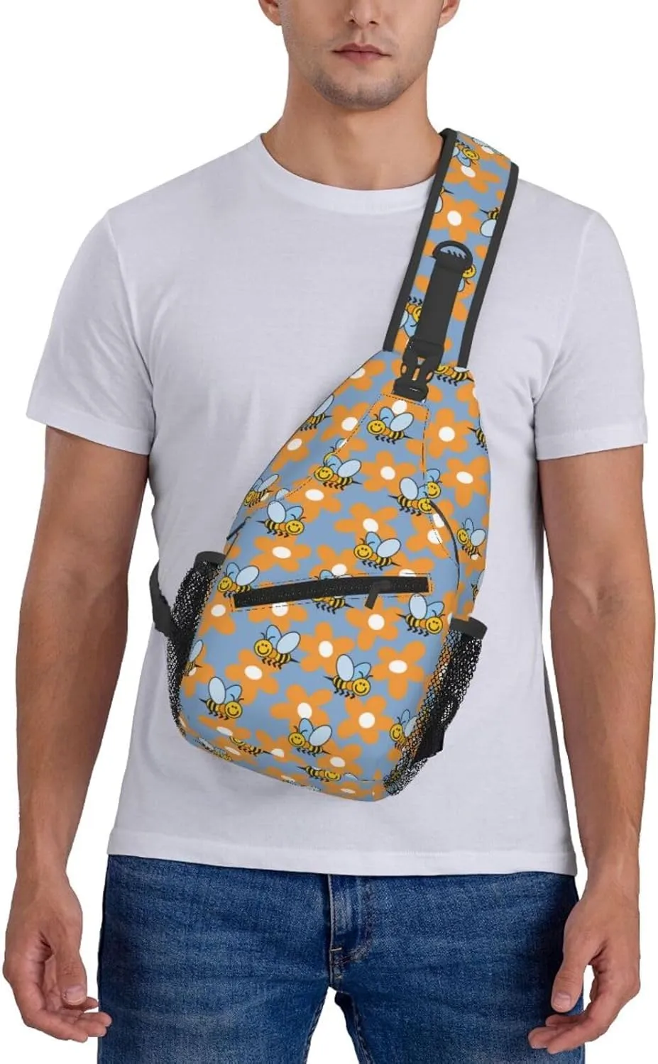 Cute bee flower Chest Bags Crossbody Sling Bag Shoulder Bag Travel Hiking Daypack For Men Women