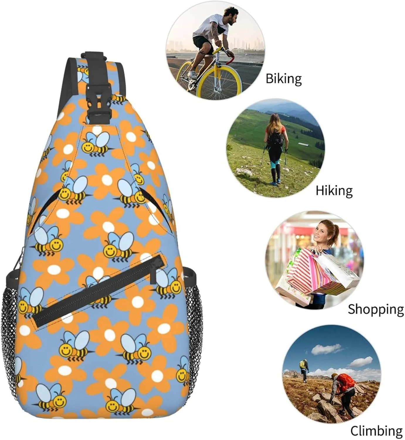 Cute bee flower Chest Bags Crossbody Sling Bag Shoulder Bag Travel Hiking Daypack For Men Women
