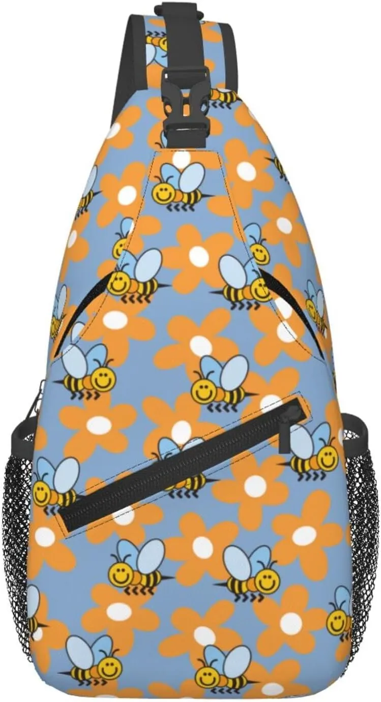 Cute bee flower Chest Bags Crossbody Sling Bag Shoulder Bag Travel Hiking Daypack For Men Women