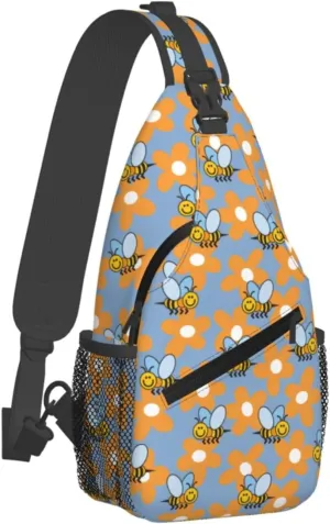 Cute bee flower Chest Bags Crossbody Sling Bag Shoulder Bag Travel Hiking Daypack For Men Women