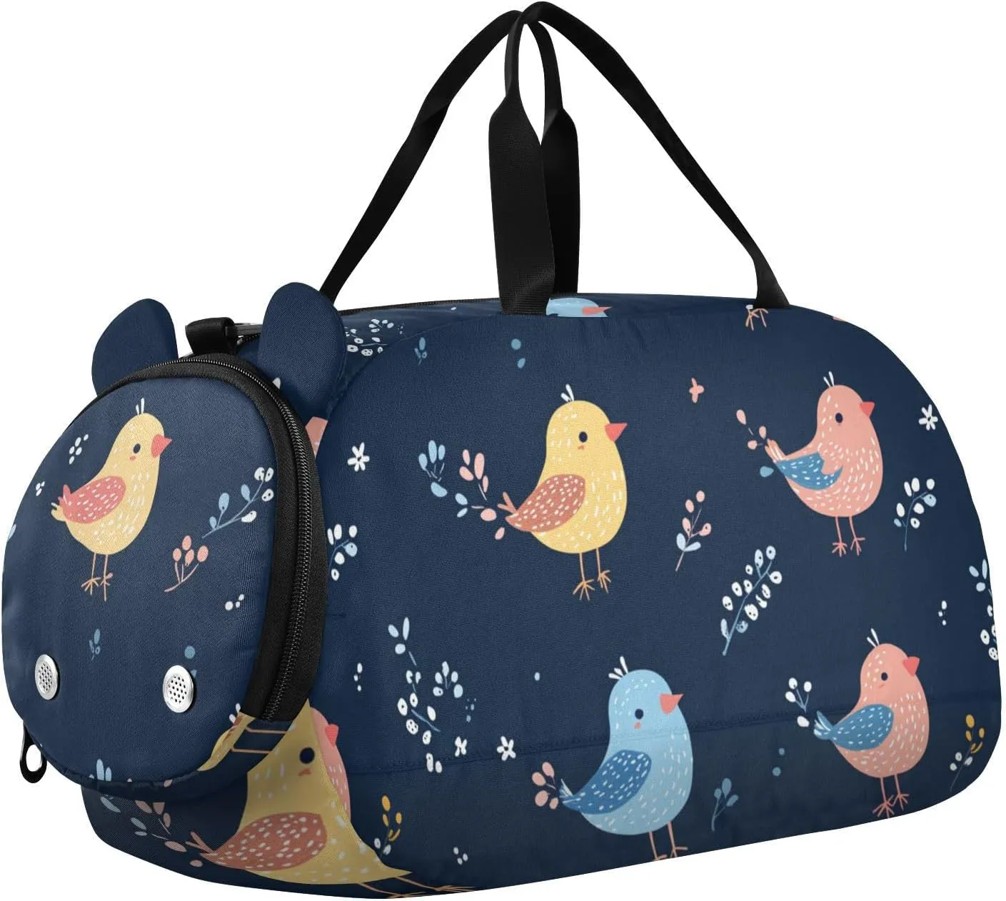 Cute Bird Navy Blue Kids Cute Gym Bag with Shoes Compartment Lightweight Weekend Overnight Carry on Bag for Boys and Girls