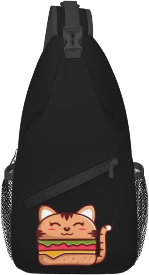 Cute Burger Cat Crossbody Bags For Women Men Chest Backpack Gym Shoulder Bag Travel Outdoor Sports Casual Crossbody Bags