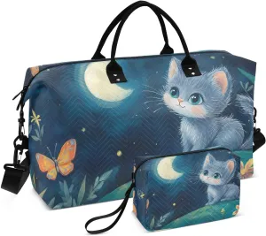 Cute Cat Moon Duffel Bag for Travel Gym Sport, Weekender Travel Bags Carry on Overnight Bag