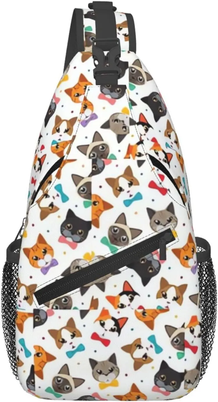 Cute Cat Sling Bags Women Men Lightweight Crossbody Cats Backpack Shoulder Bag for Sports Outdoor Chest Bag