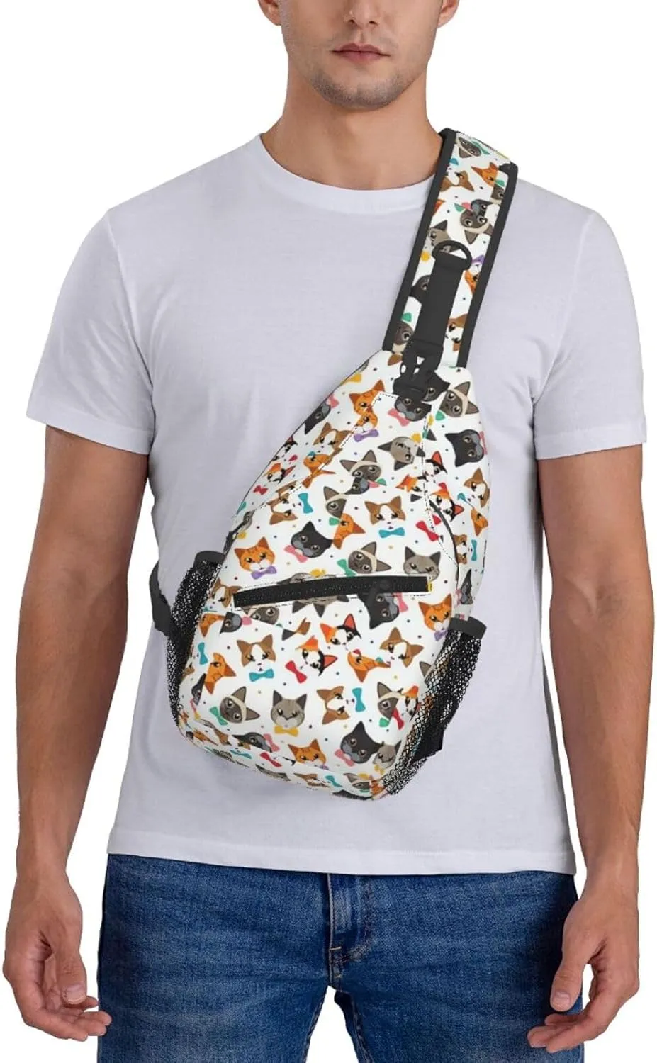 Cute Cat Sling Bags Women Men Lightweight Crossbody Cats Backpack Shoulder Bag for Sports Outdoor Chest Bag