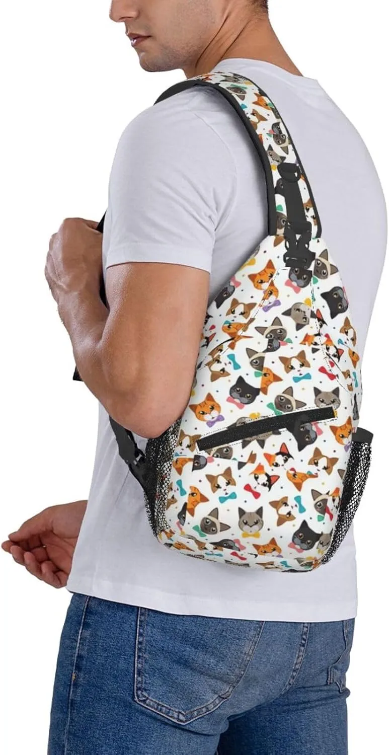 Cute Cat Sling Bags Women Men Lightweight Crossbody Cats Backpack Shoulder Bag for Sports Outdoor Chest Bag