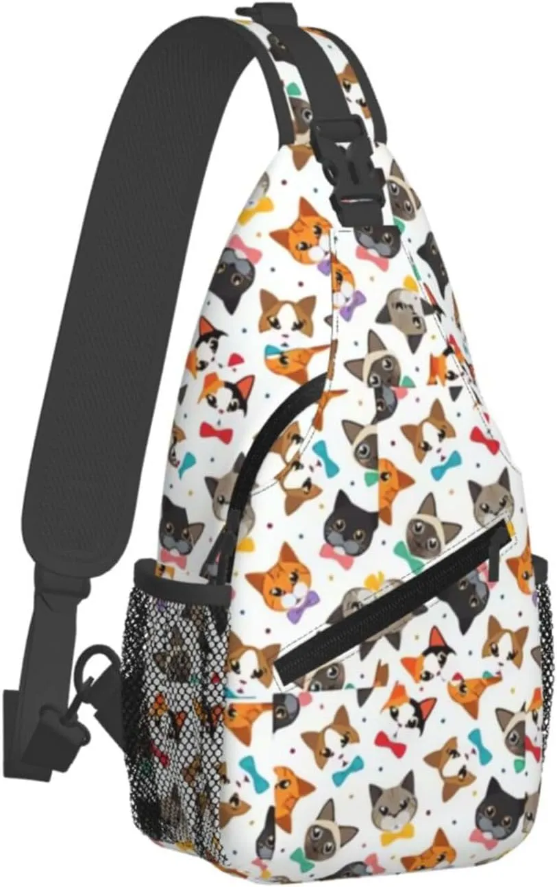 Cute Cat Sling Bags Women Men Lightweight Crossbody Cats Backpack Shoulder Bag for Sports Outdoor Chest Bag