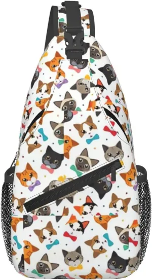 Cute Cat Sling Bags Women Men Lightweight Crossbody Cats Backpack Shoulder Bag for Sports Outdoor Chest Bag