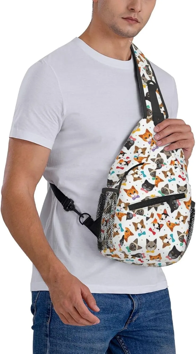 Cute Cat Sling Bags Women Men Lightweight Crossbody Cats Backpack Shoulder Bag for Sports Outdoor Chest Bag