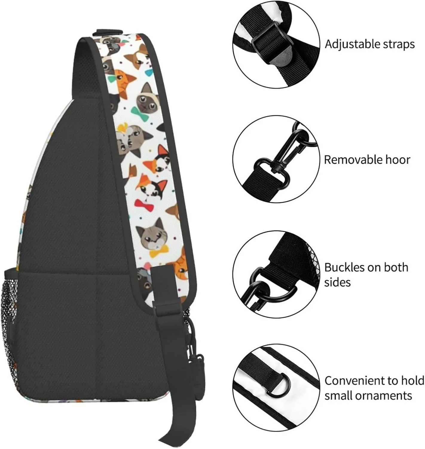 Cute Cat Sling Bags Women Men Lightweight Crossbody Cats Backpack Shoulder Bag for Sports Outdoor Chest Bag